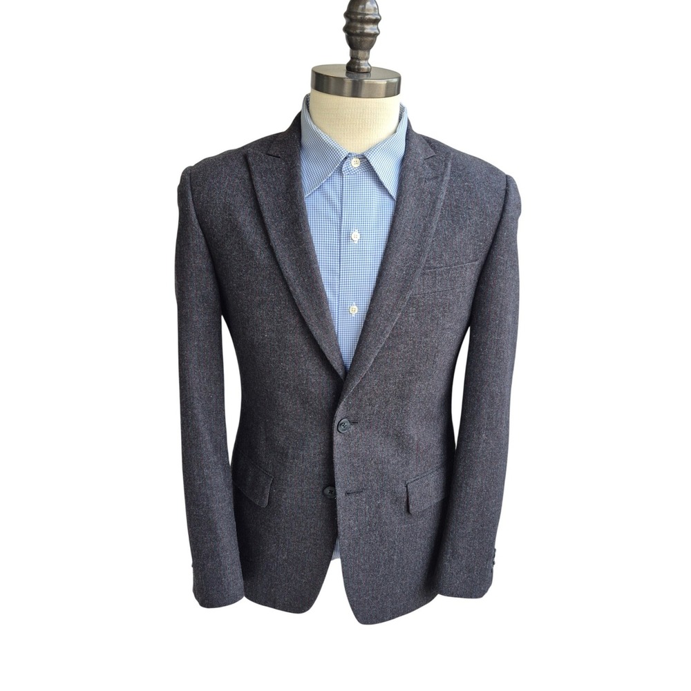 John Varvatos USA Mens Gray Red Pinstripe Wool Blend Blazer Sport Coat Sz 38 R